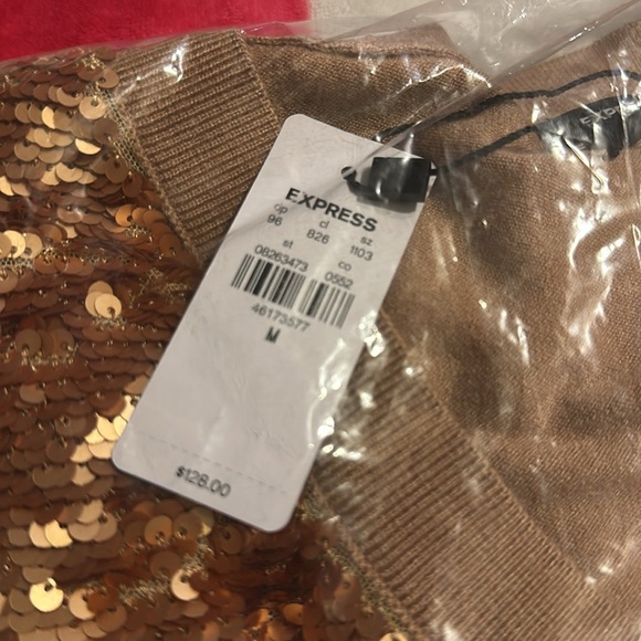 NWT Express Sequin Button Front Cardigan in Pecan - Picture 6 of 8